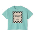 Sadie Lane Boutique Checkered Boxy Tee — Women’s Vintage Logo Crop Shirt