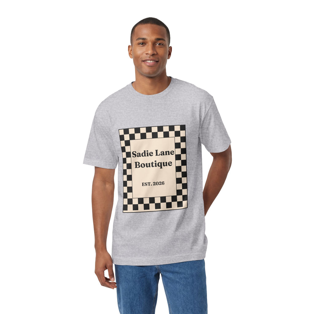Boutique Checkerboard Tee — "Sadie Lane Boutique EST. 2026"