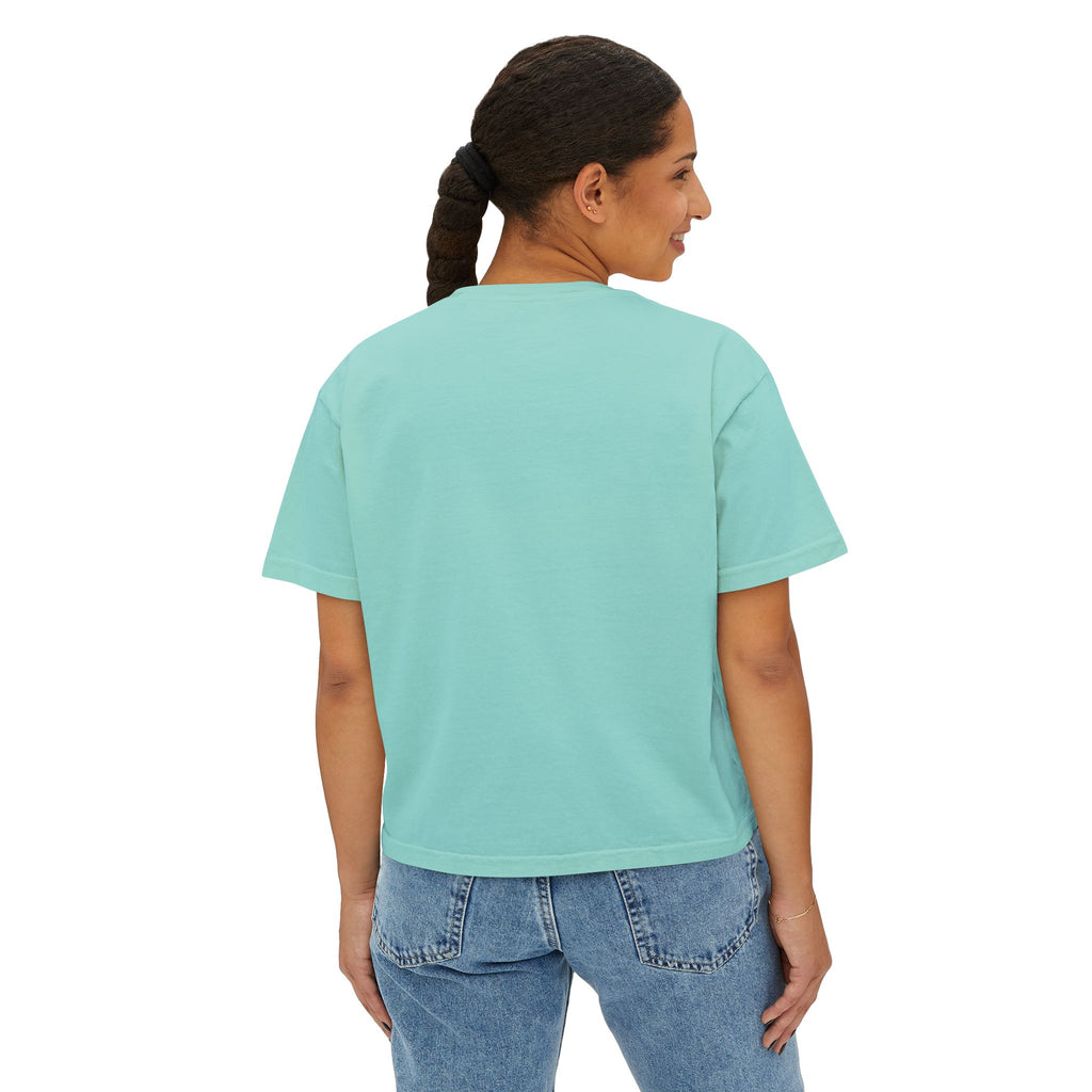 Sadie Lane Boutique Checkered Boxy Tee — Women’s Vintage Logo Crop Shirt