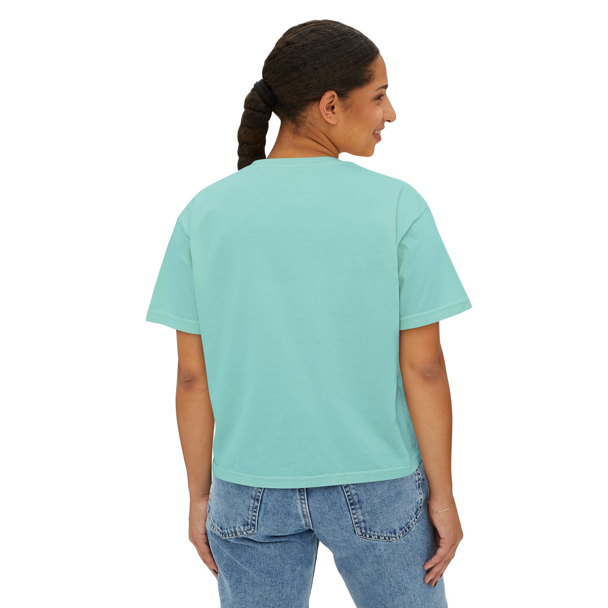 Sadie Lane Boutique Checkered Boxy Tee — Women’s Vintage Logo Crop Shirt