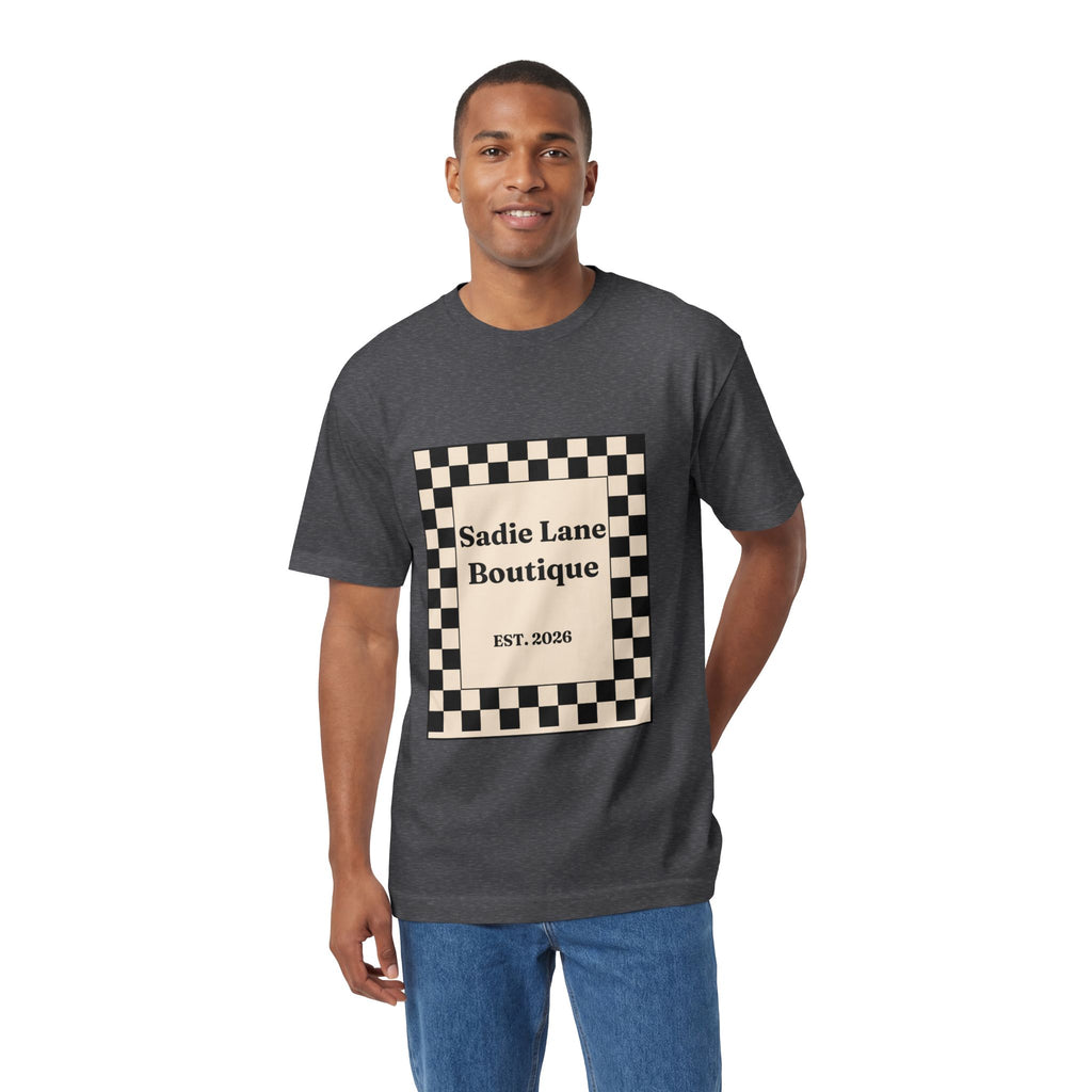 Boutique Checkerboard Tee — "Sadie Lane Boutique EST. 2026"