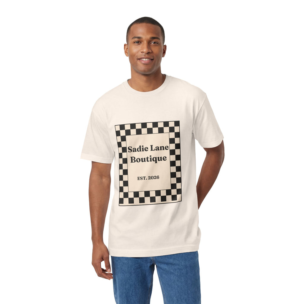 Boutique Checkerboard Tee — "Sadie Lane Boutique EST. 2026"