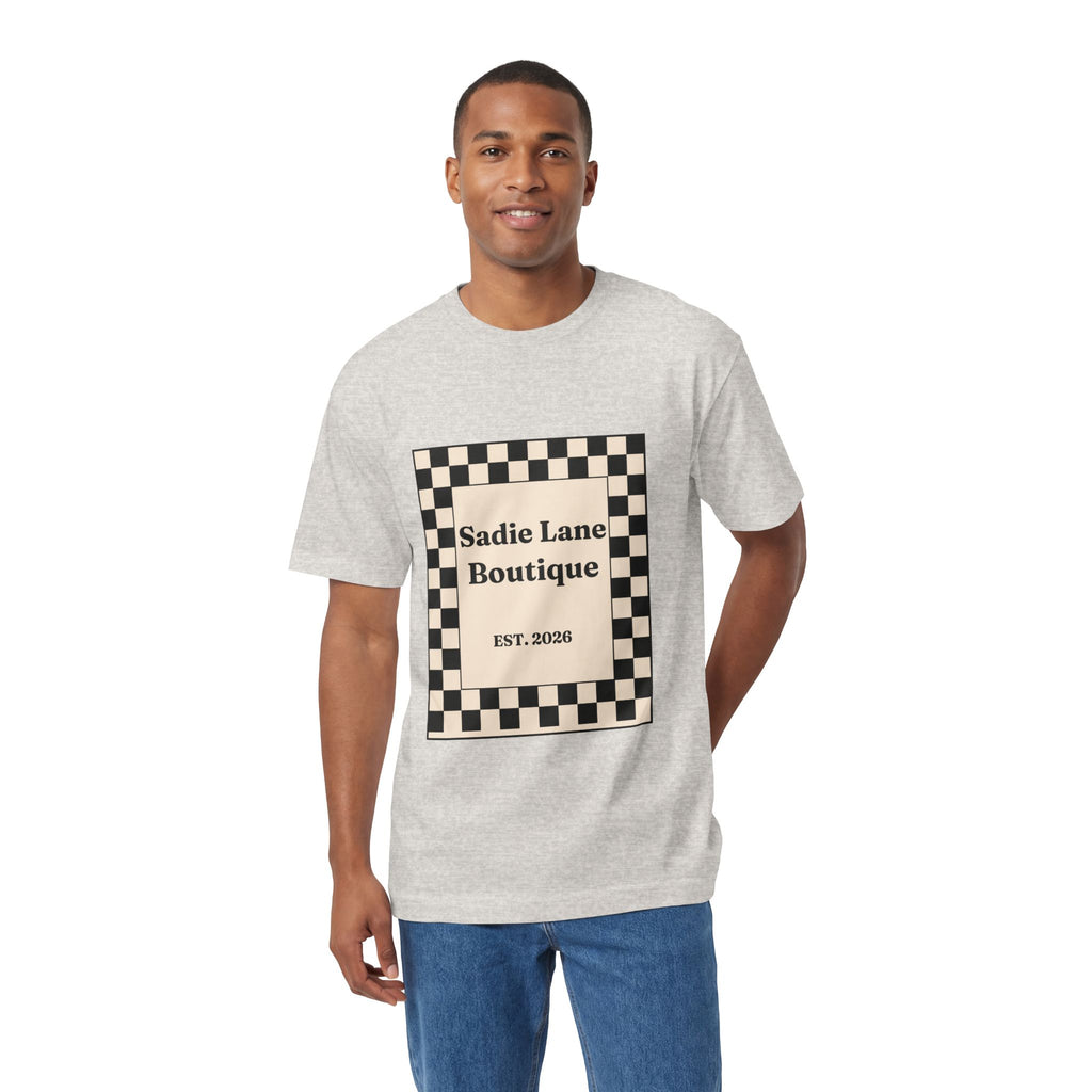 Boutique Checkerboard Tee — "Sadie Lane Boutique EST. 2026"