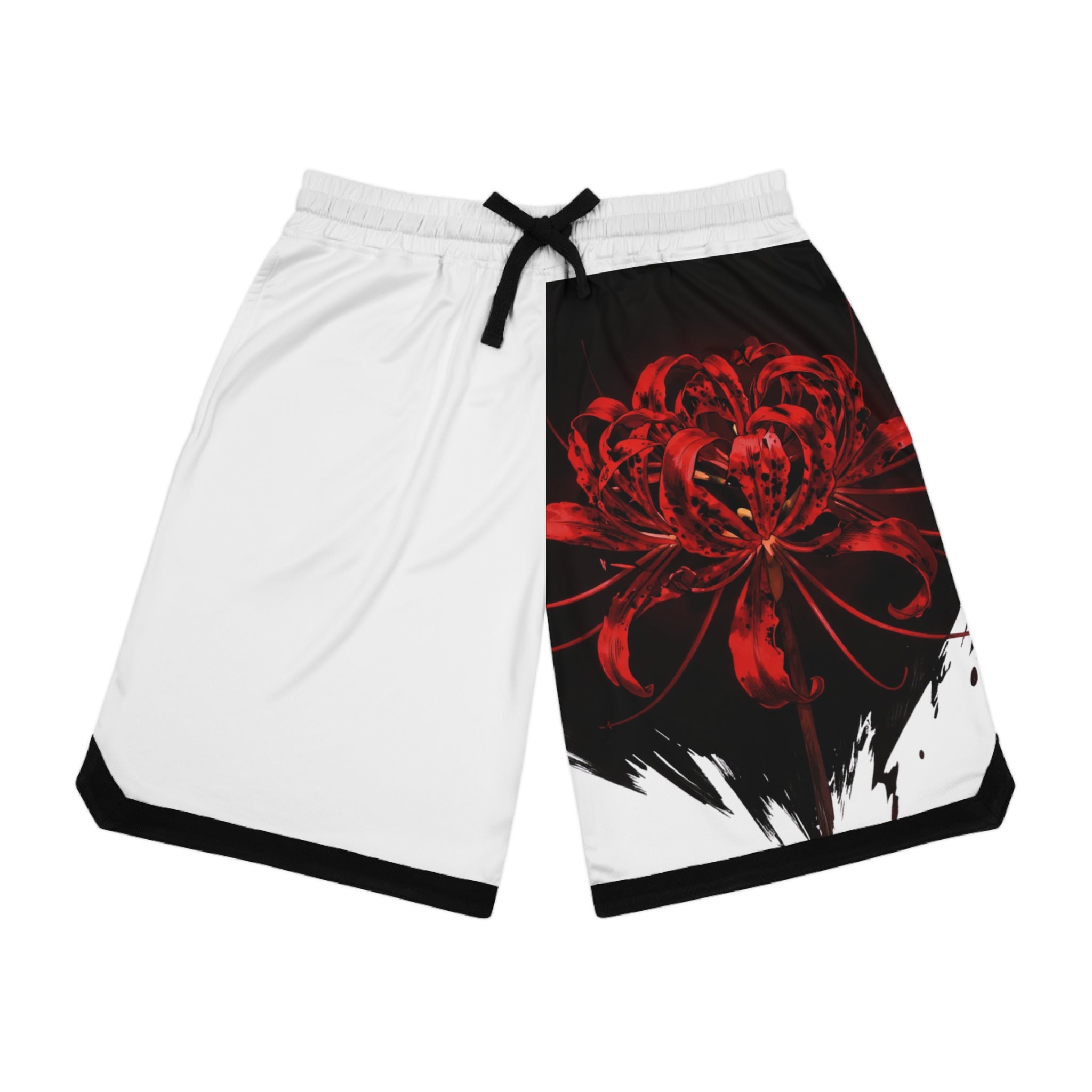 Red Spider Lily Basketball Shorts — Floral Graphic Athletic Shorts