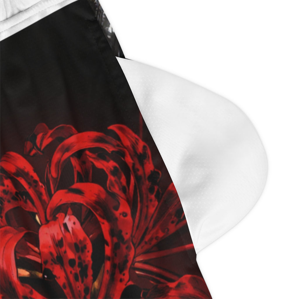 Red Spider Lily Basketball Shorts — Floral Graphic Athletic Shorts