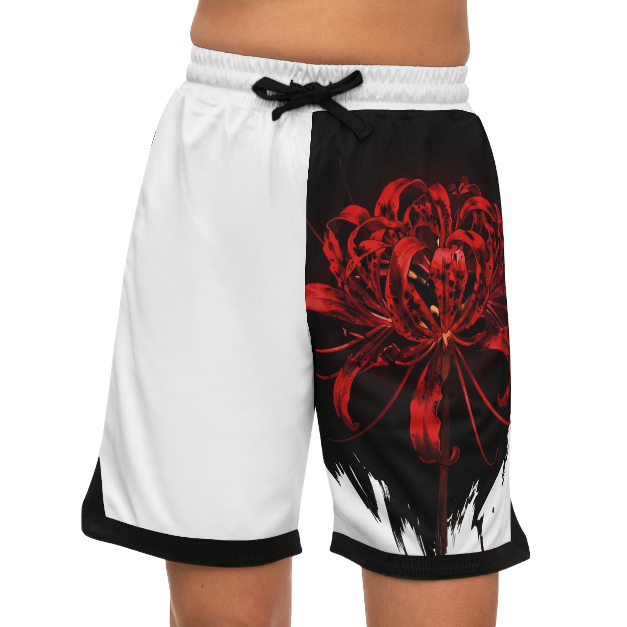 Red Spider Lily Basketball Shorts — Floral Graphic Athletic Shorts