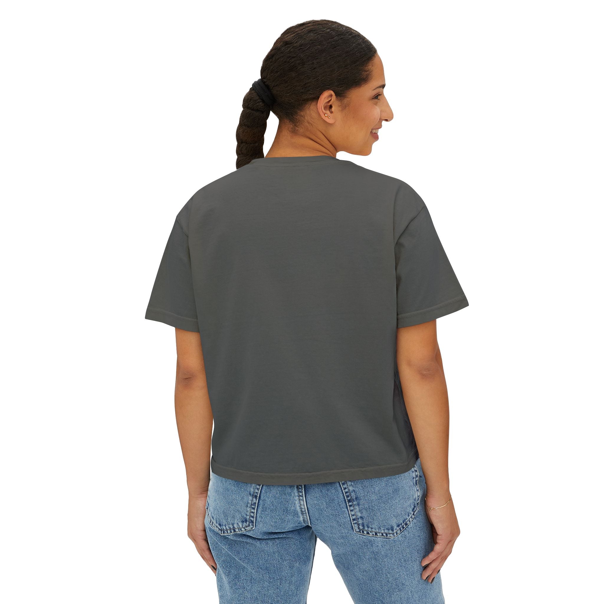 Sadie Lane Boutique Checkered Boxy Tee — Women’s Vintage Logo Crop Shirt