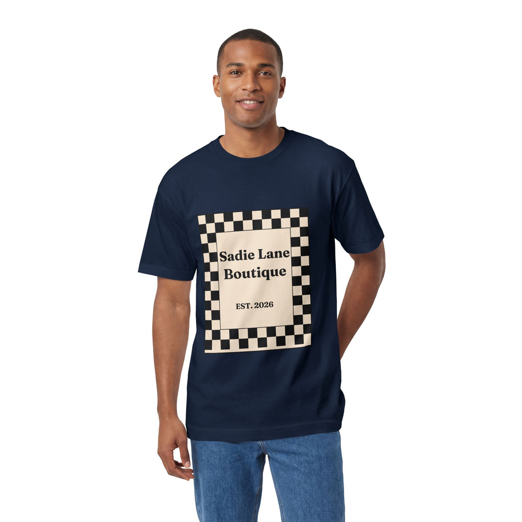 Boutique Checkerboard Tee — "Sadie Lane Boutique EST. 2026"